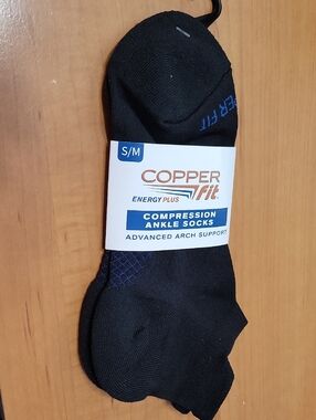 Copper Fit Black Compression Ankle Socks - S/M